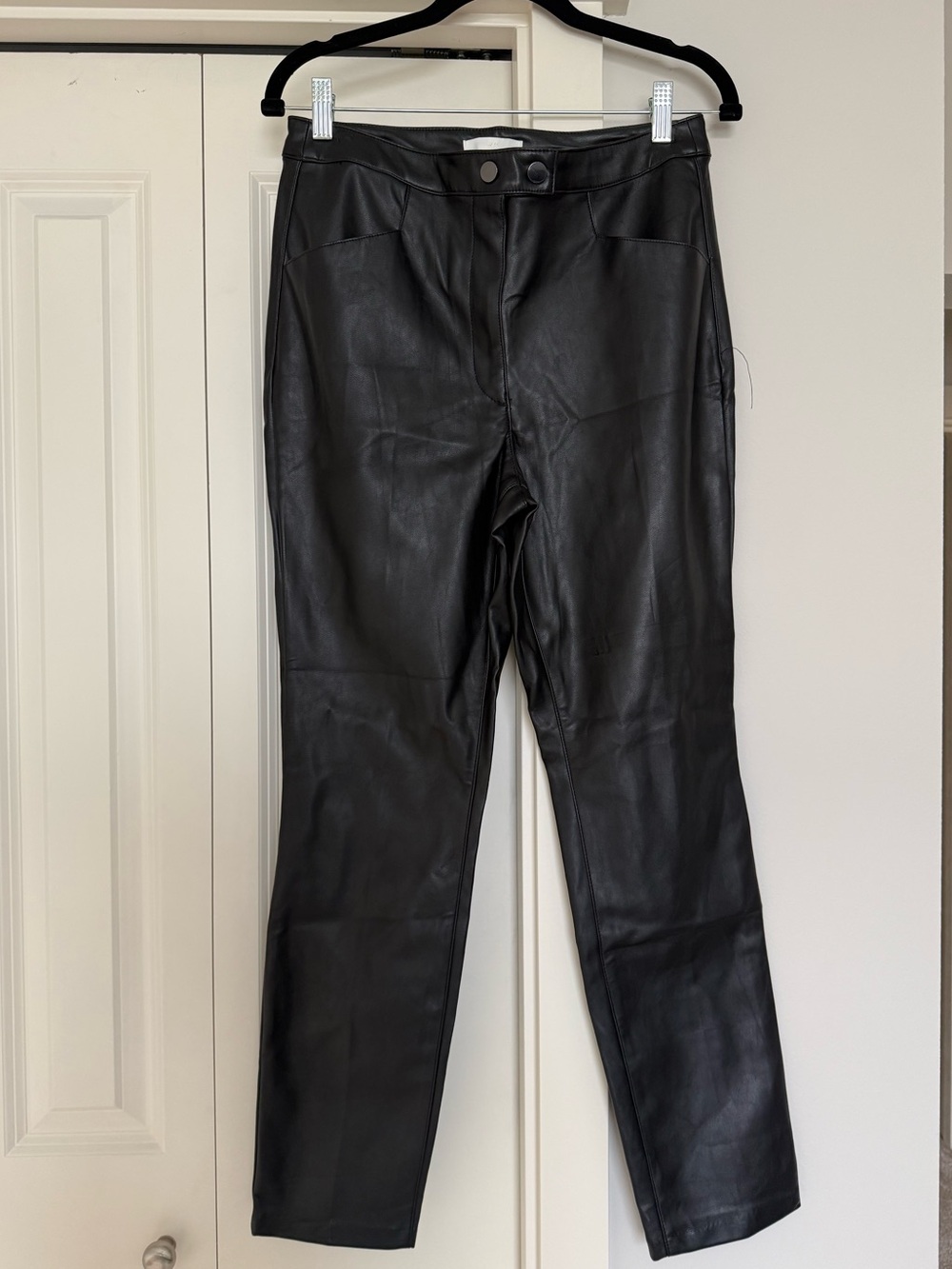 H&M Black Faux Leather Straight-Leg Pants
